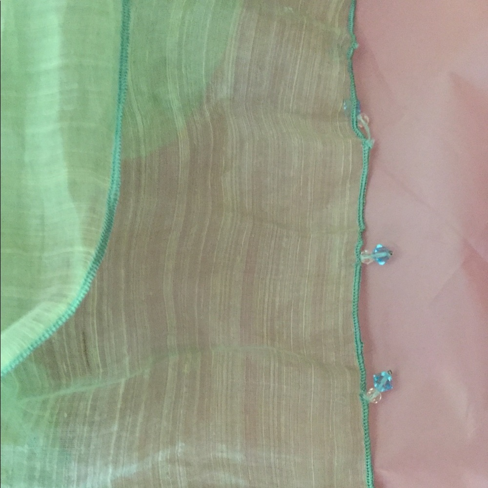 NATORI Sheer Aqua Shawl Scarf Beaded VTG Uniquely Yours - Picture 5 of 16